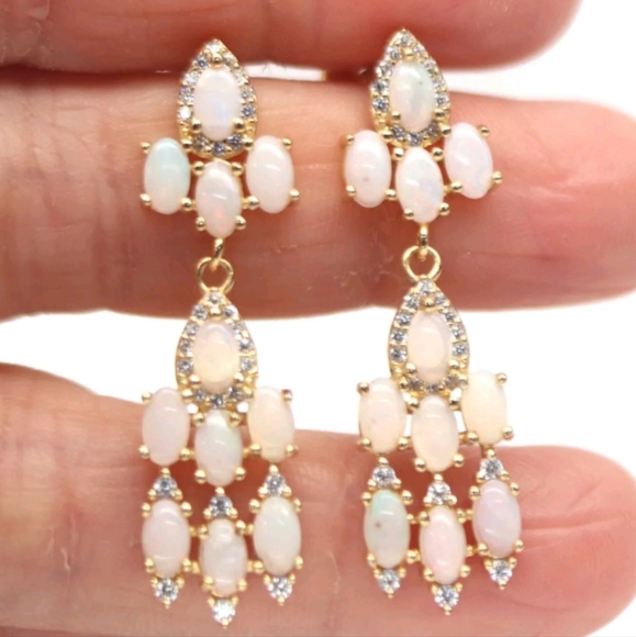 Jewelry - Gorgeous Solid Sterling Silver and Genuine Opal Dangle Gold Earrings!💕